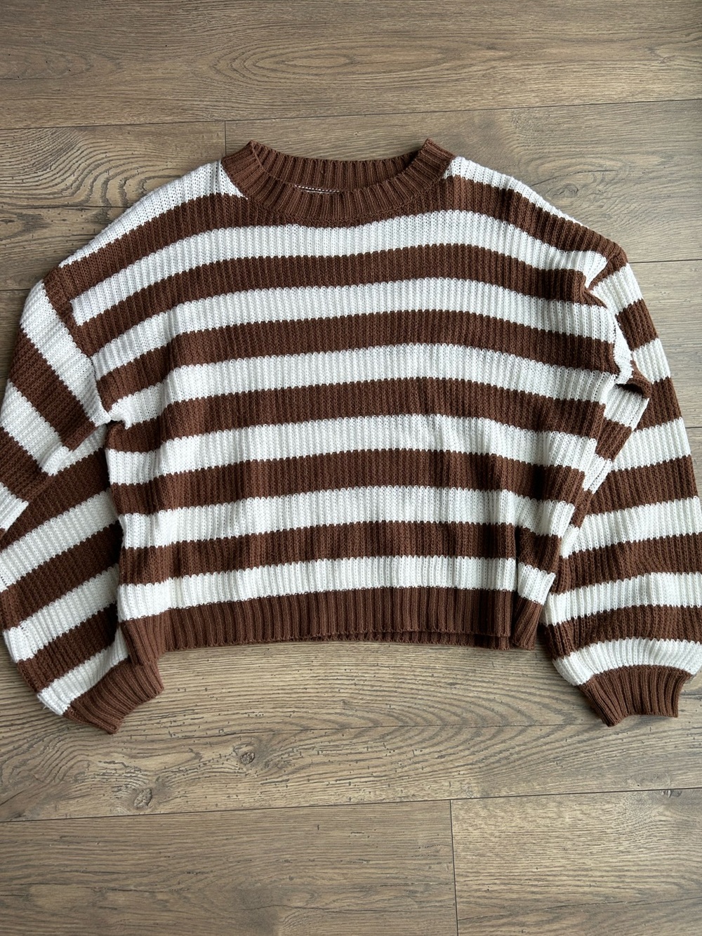 SHEIN Striped Brown and Cream Women’s Knit Sweater